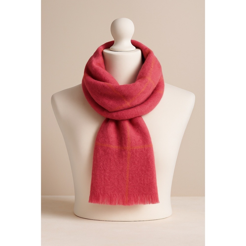Banana Republic Claudett Plaid Scarf Pink Strawberry Oversized Fringe Wrap OS